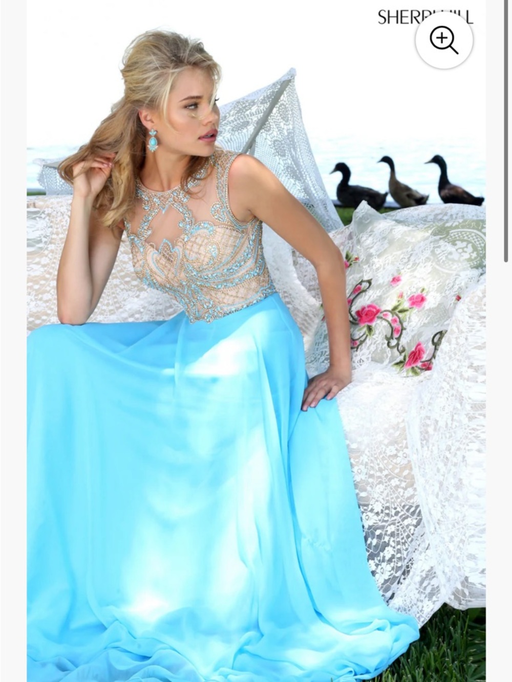 Sherri Hill Sky Blue Beaded Prom Gown